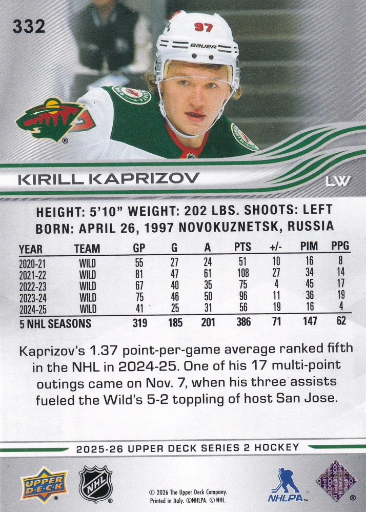 2025-26 UD Series 2 - Kirill Kaprizov #332
