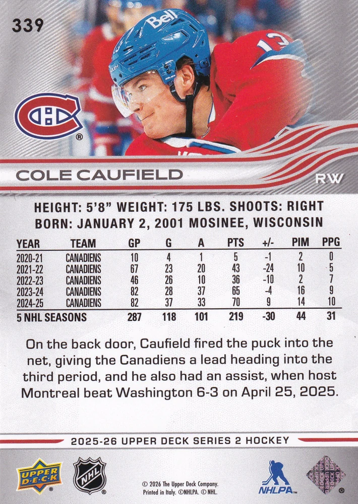 2025-26 UD Series 2 - Cole Caufield #339