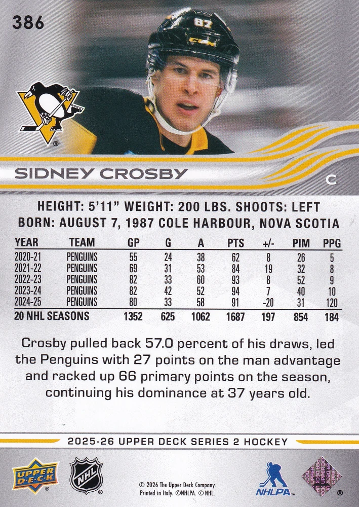 2025-26 UD Series 2 - Sidney Crosby #386