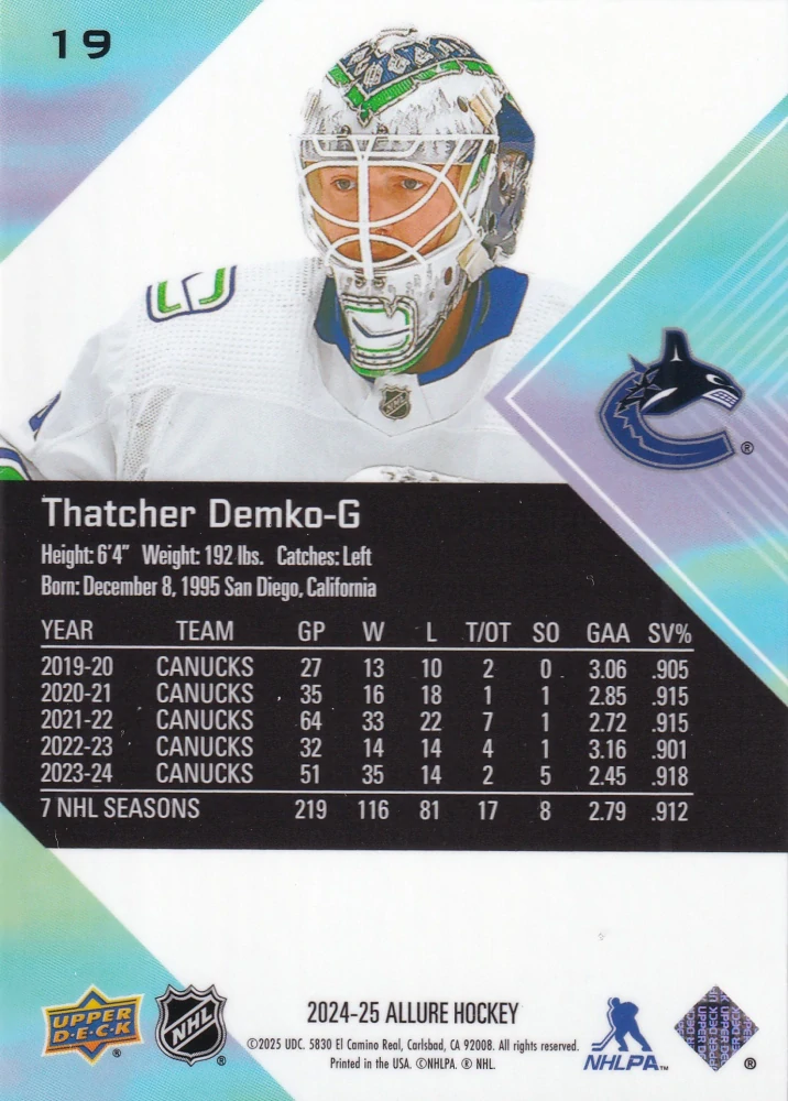 2024-25 UD Allure - Thatcher Demko #19