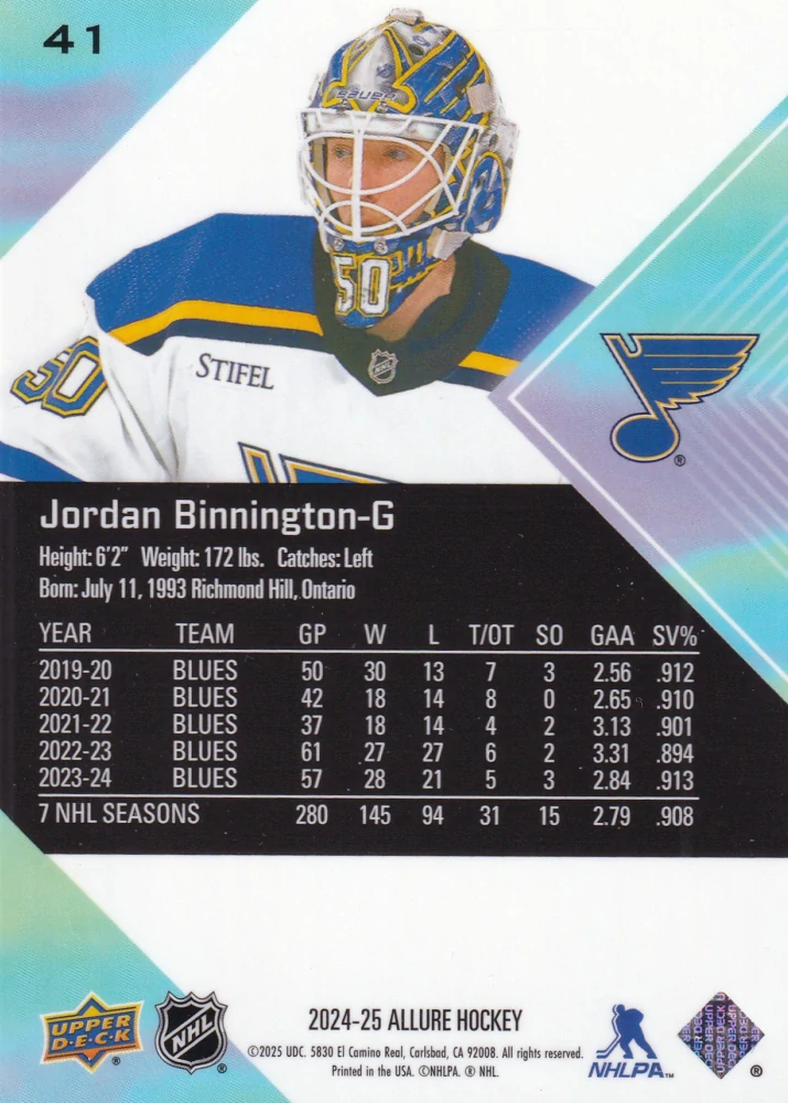 2024-25 UD Allure - Jordan Binnington #41