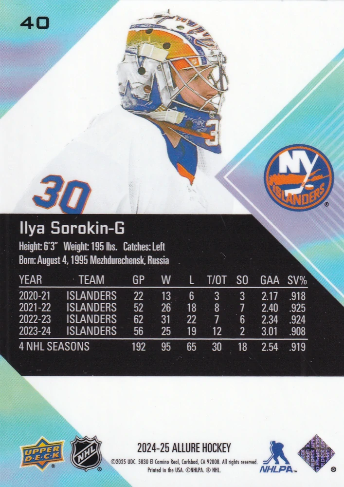 2024-25 UD Allure - Ilya Sorokin #40