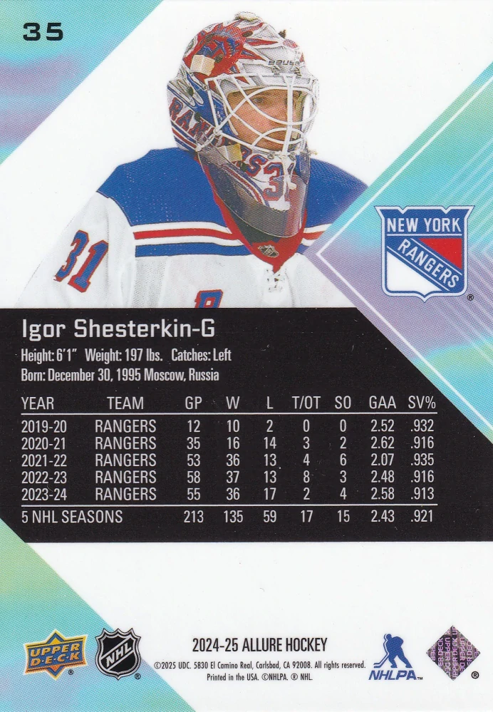 2024-25 UD Allure - Igor Shesterkin #35