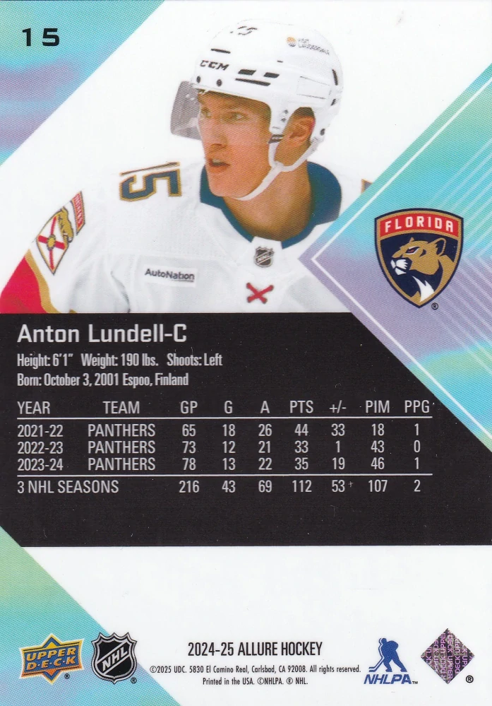 2024-25 UD Allure - Anton Lundell #15