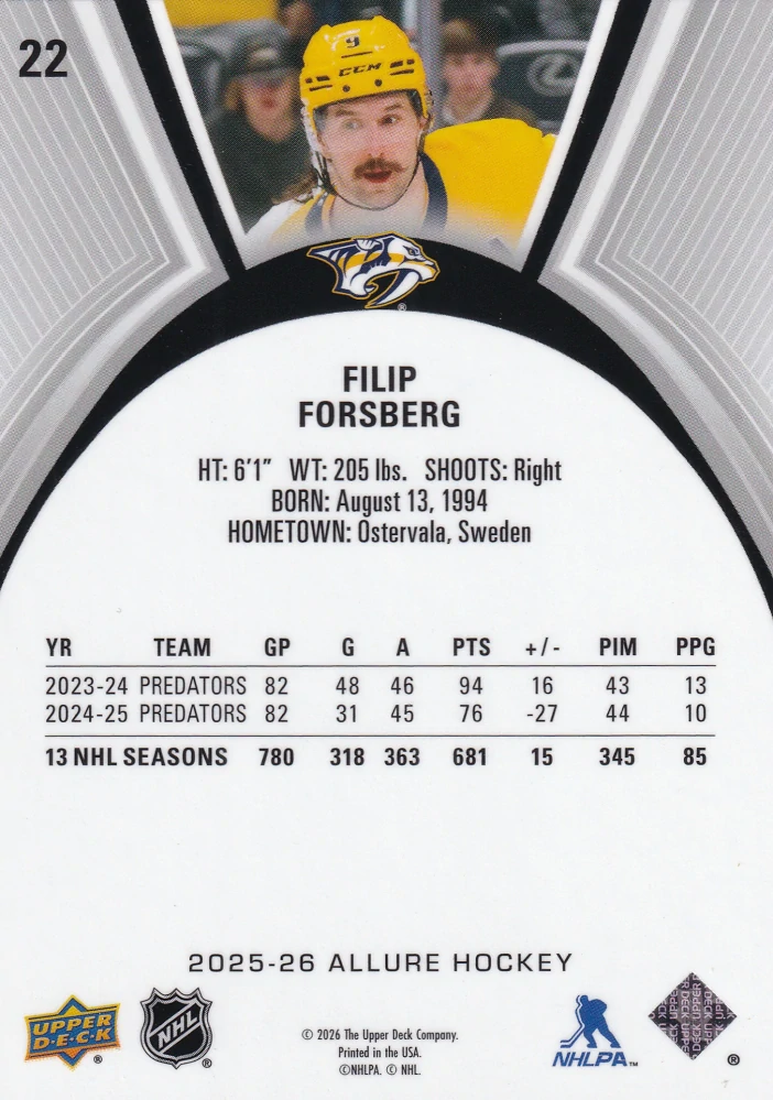2025-26 UD Allure - Filip Forsberg #22