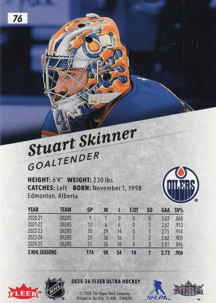 2025-26 UD Fleer Ultra - Stuart Skinner #76