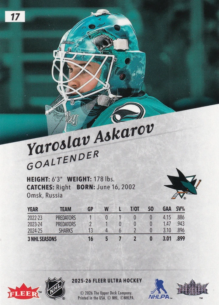 2025-26 UD Fleer Ultra - Yaroslav Askarov #17