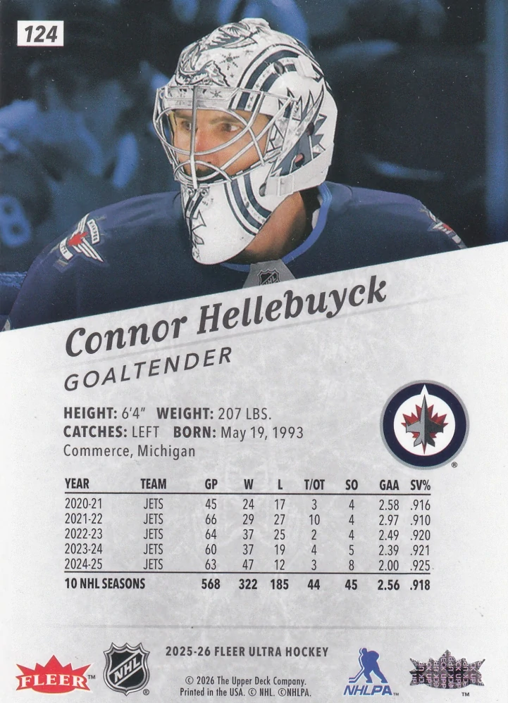 2025-26 UD Fleer Ultra - Connor Hellebuyck #124