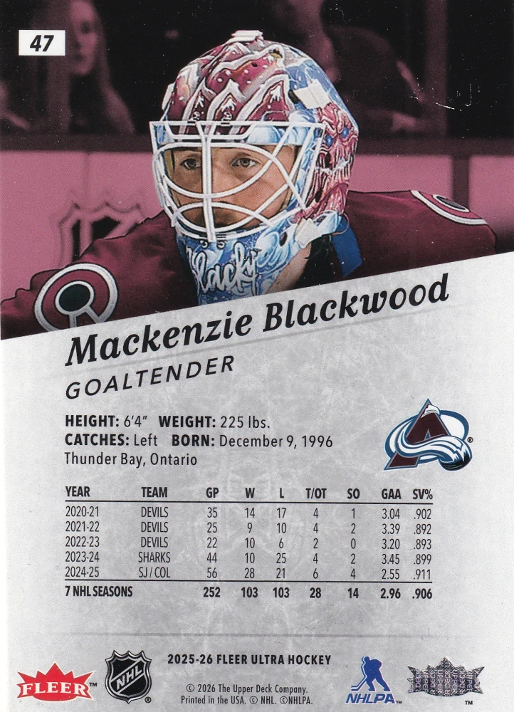2025-26 UD Fleer Ultra - Mackenzie Blackwood #47