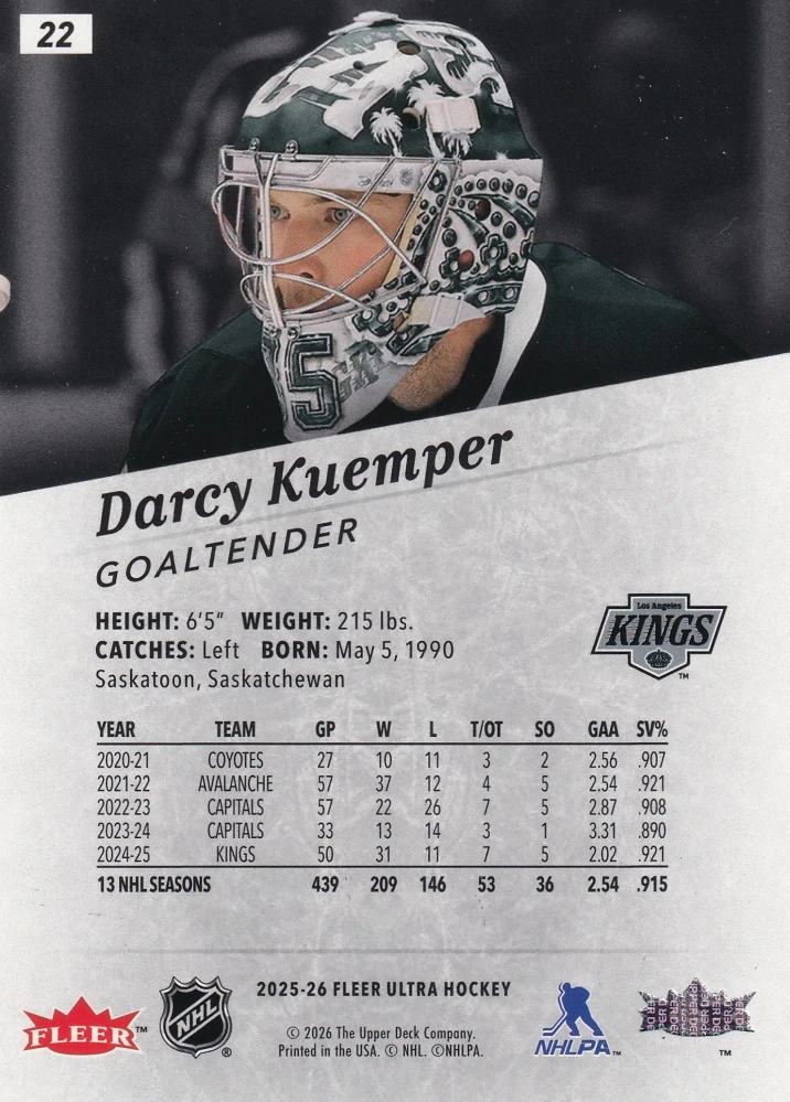2025-26 UD Fleer Ultra - Darcy Kuemper #22
