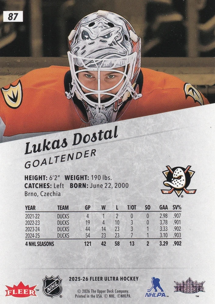 2025-26 UD Fleer Ultra - Lukáš Dostál #87