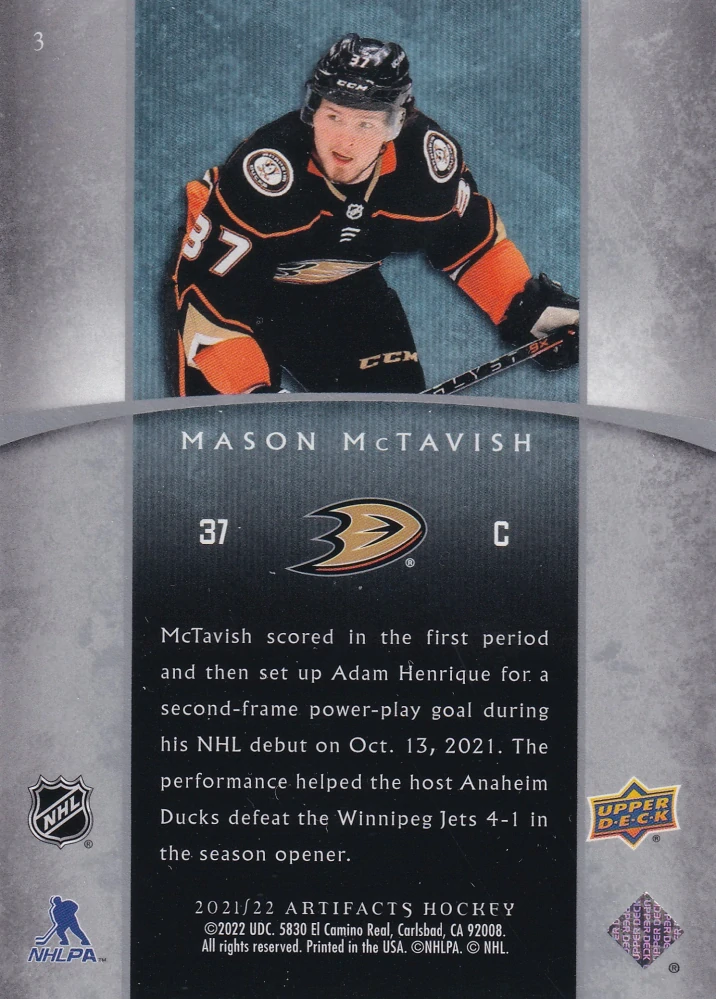 2021-22 UD Artifacts - Mason McTavish - 2005-06 Retro Rookies /999 #3