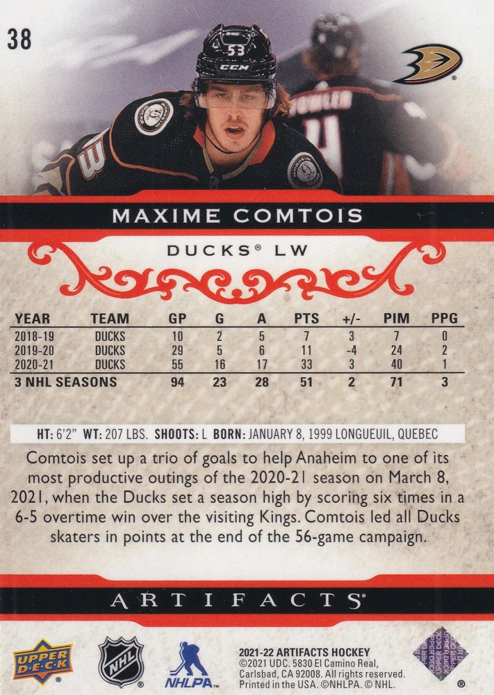 2021-22 UD Artifacts - Maxime Comtois - Ruby /499 #38