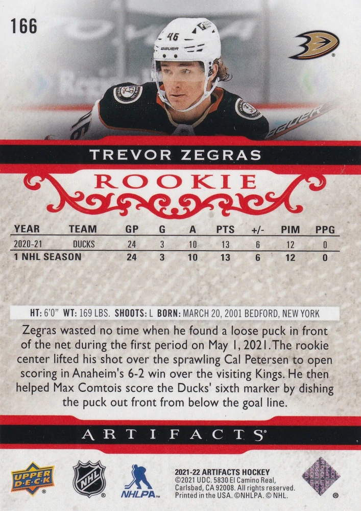 2021-22 UD Artifacts - Trevor Zegras - Rookie Ruby /499 #166