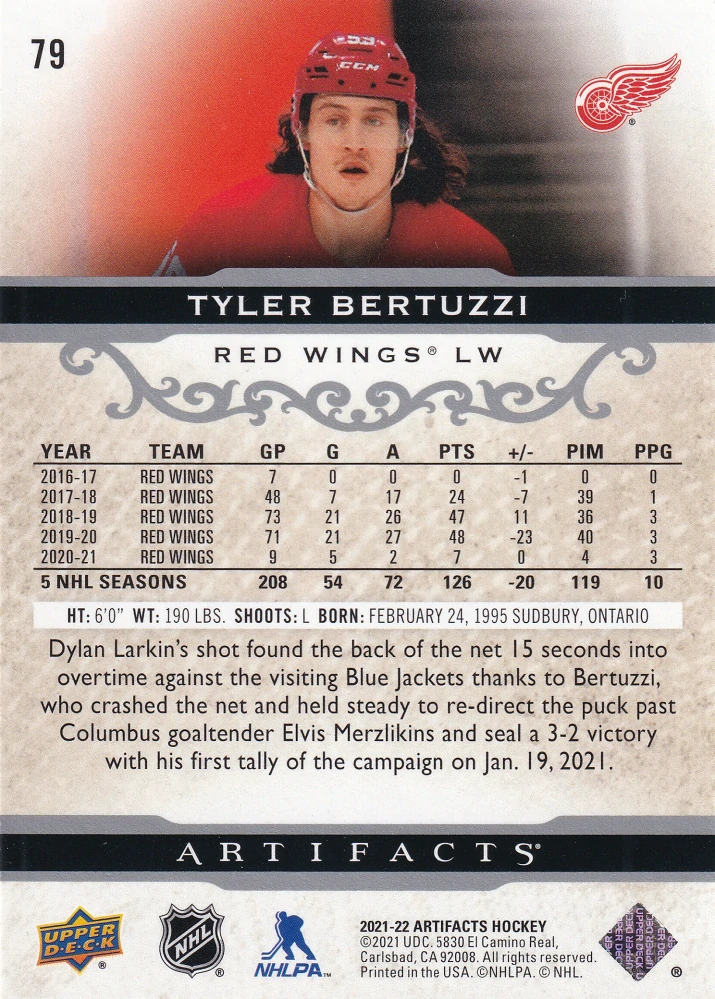 2021-22 UD Artifacts - Tyler Bertuzzi #79