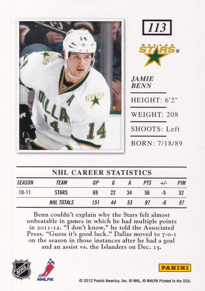 2011-12 Panini Elite - Jamie Benn #113