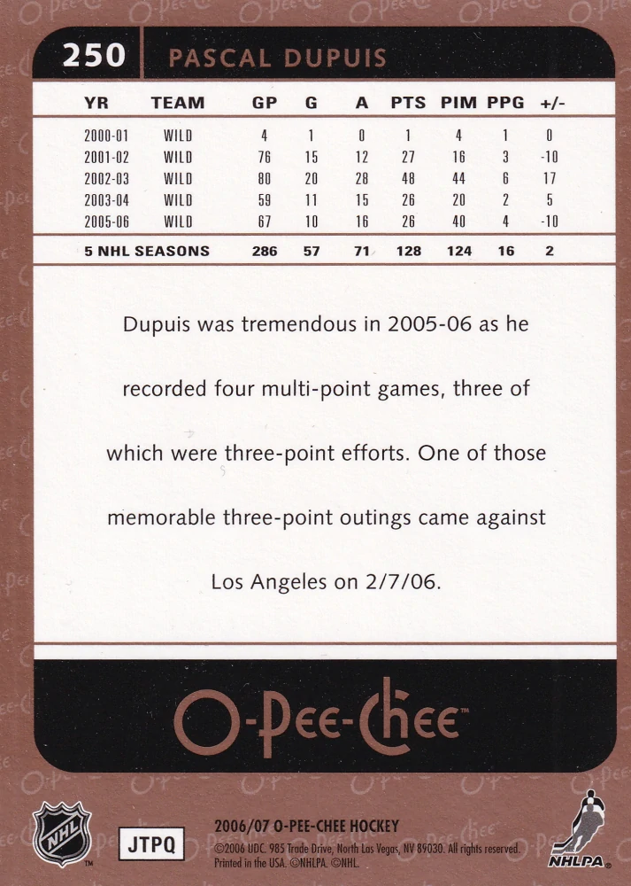 2006-07 UD O-Pee-Chee - Pascal Dupuis #250