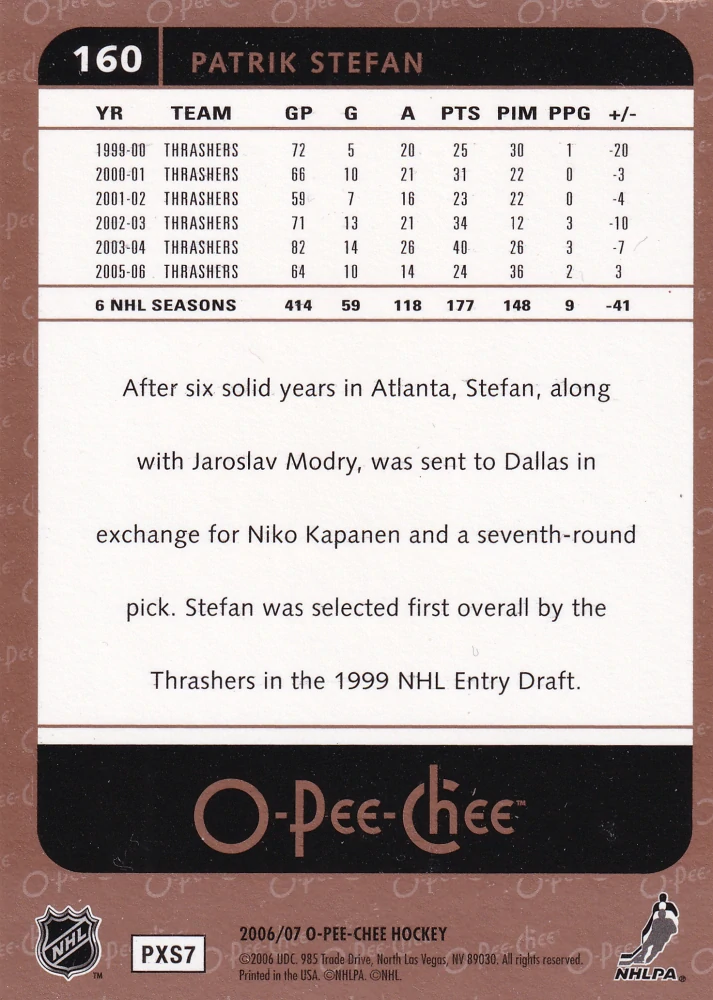 2006-07 UD O-Pee-Chee - Patrik Štefan #160