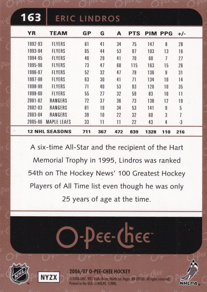 2006-07 UD O-Pee-Chee - Eric Lindros #163