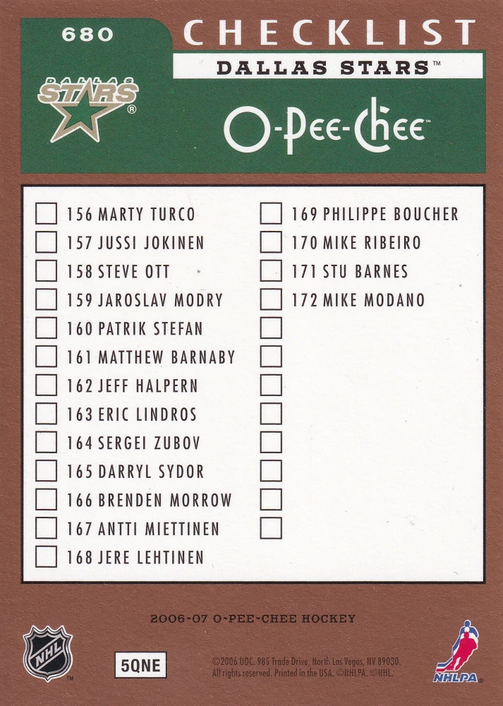 2006-07 UD O-Pee-Chee - Mike Modano - Dallas Stars Checklist #680