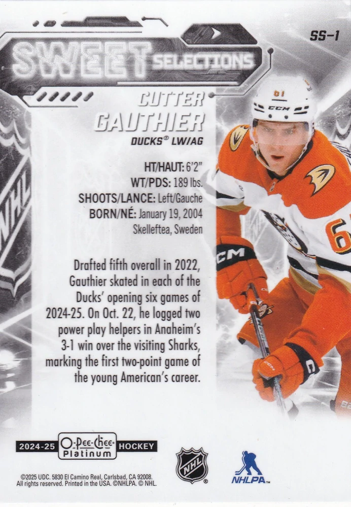 2024-25 UD O-Pee-Chee Platinum - Cutter Gauthier - Sweet Selections #SS-1