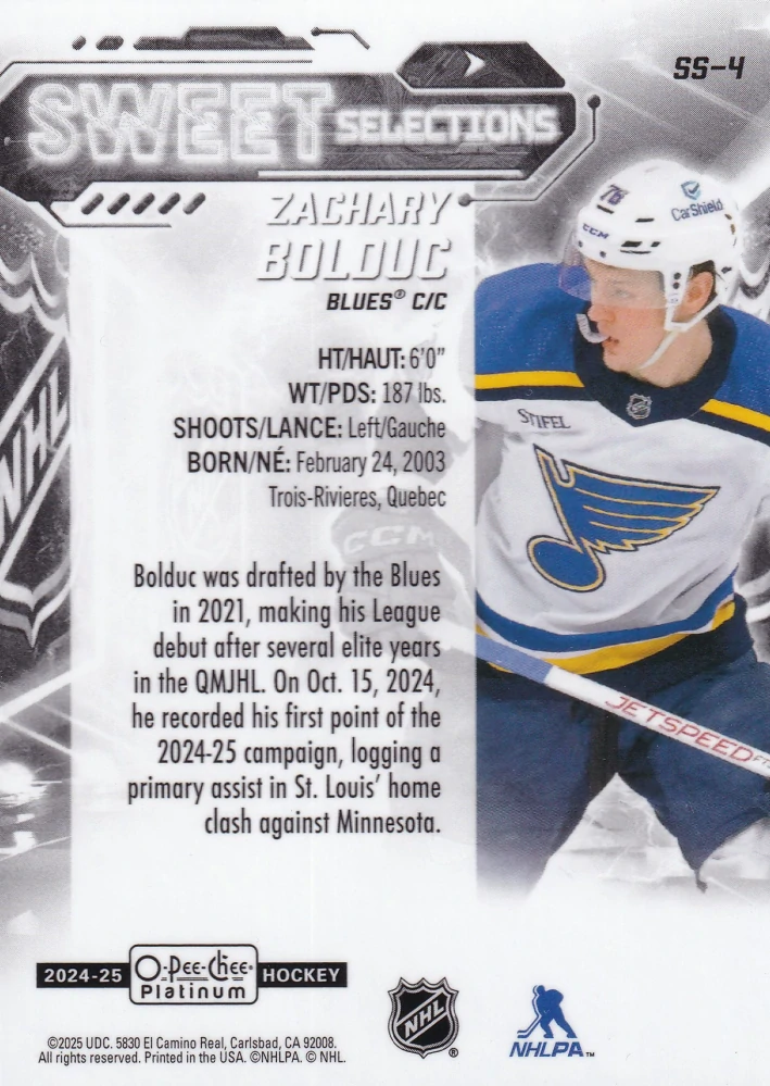 2024-25 UD O-Pee-Chee Platinum - Zachary Bolduc - Sweet Selections #SS-4