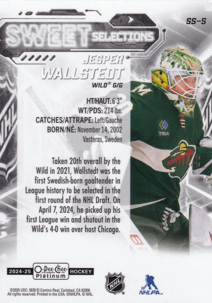 2024-25 UD O-Pee-Chee Platinum - Jesper Wallstedt - Sweet Selections #SS-5
