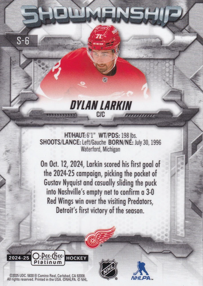 2024-25 UD O-Pee-Chee Platinum - Dylan Larkin - Showmanship #S-6