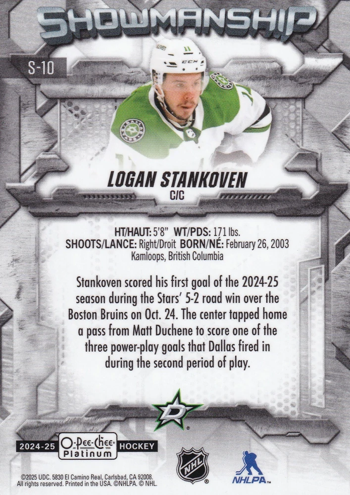 2024-25 UD O-Pee-Chee Platinum - Logan Stankoven - Showmanship #S-10