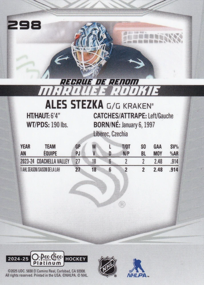 2024-25 UD O-Pee-Chee Platinum - Aleš Stezka - Marquee Rookie #298