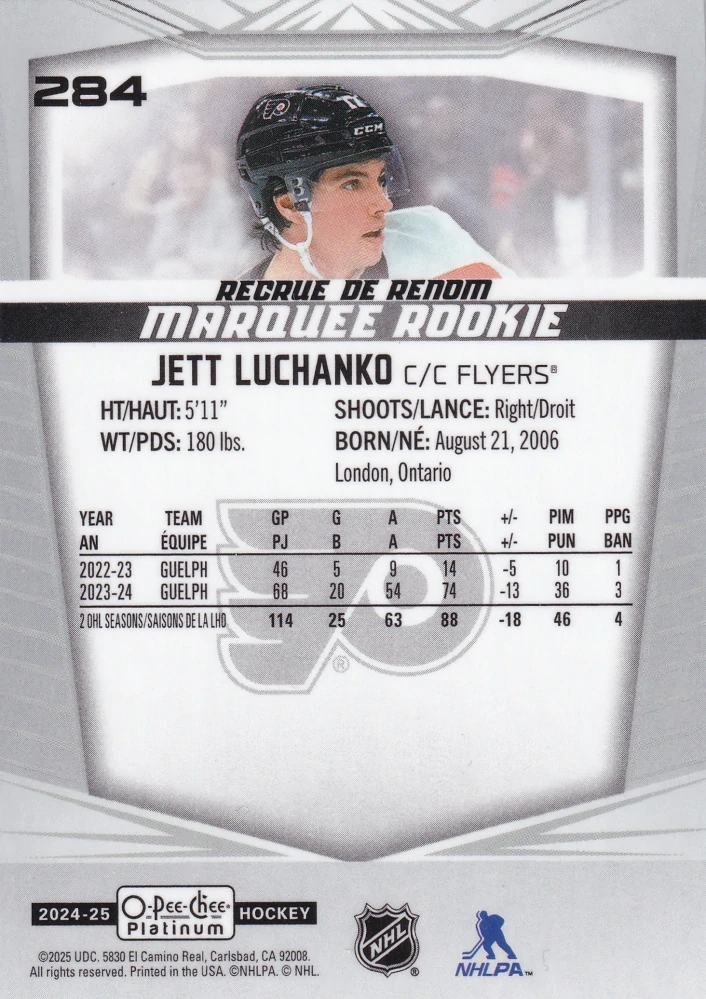 2024-25 UD O-Pee-Chee Platinum - Jett Luchanko - Marquee Rookie #284