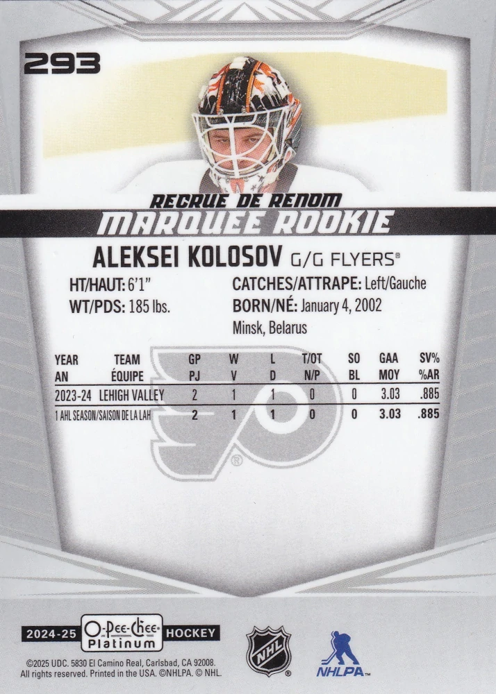 2024-25 UD O-Pee-Chee Platinum - Aleksei Kolosov - Marquee Rookie #293