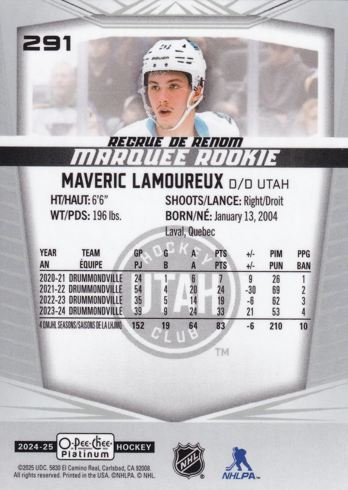 2024-25 UD O-Pee-Chee Platinum - Maveric Lamoreux - Marquee Rookie #291