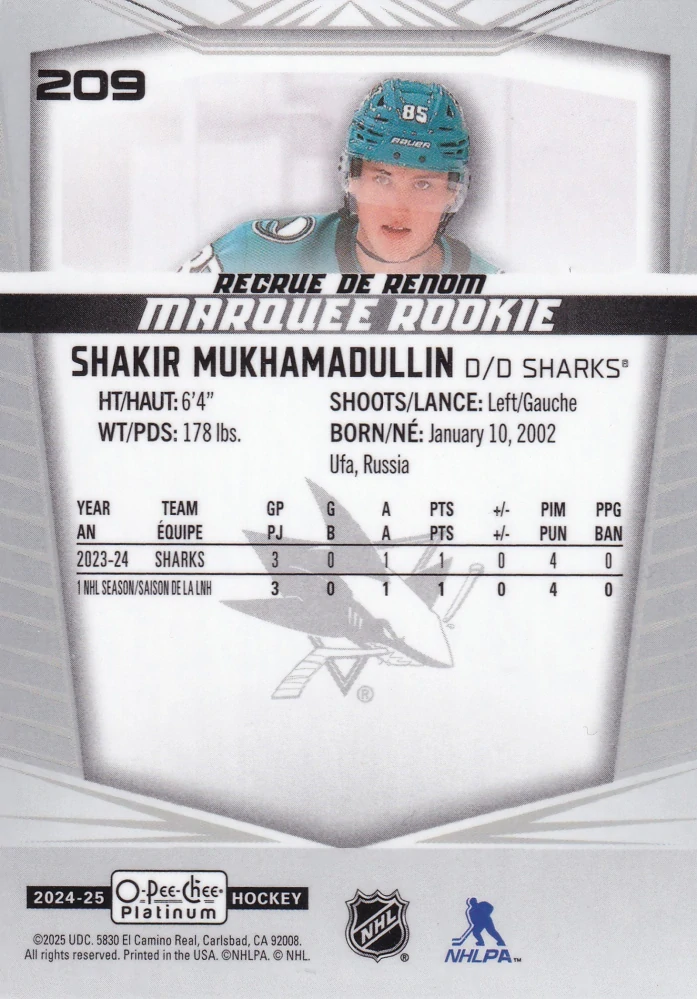 2024-25 UD O-Pee-Chee Platinum - Shakir Mukhamadullin - Marquee Rookie #209