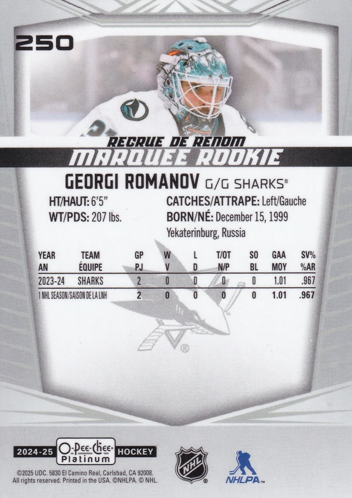 2024-25 UD O-Pee-Chee Platinum - Georgi Romanov - Marquee Rookie #250