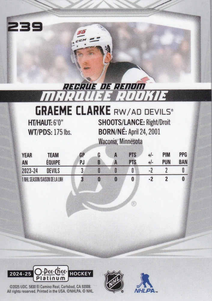 2024-25 UD O-Pee-Chee Platinum - Graeme Clarke - Marquee Rookie #239