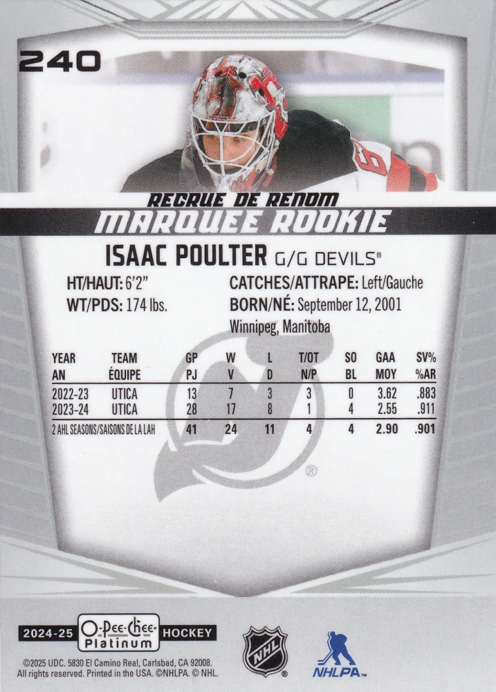 2024-25 UD O-Pee-Chee Platinum - Isaac Poulter - Marquee Rookie #240