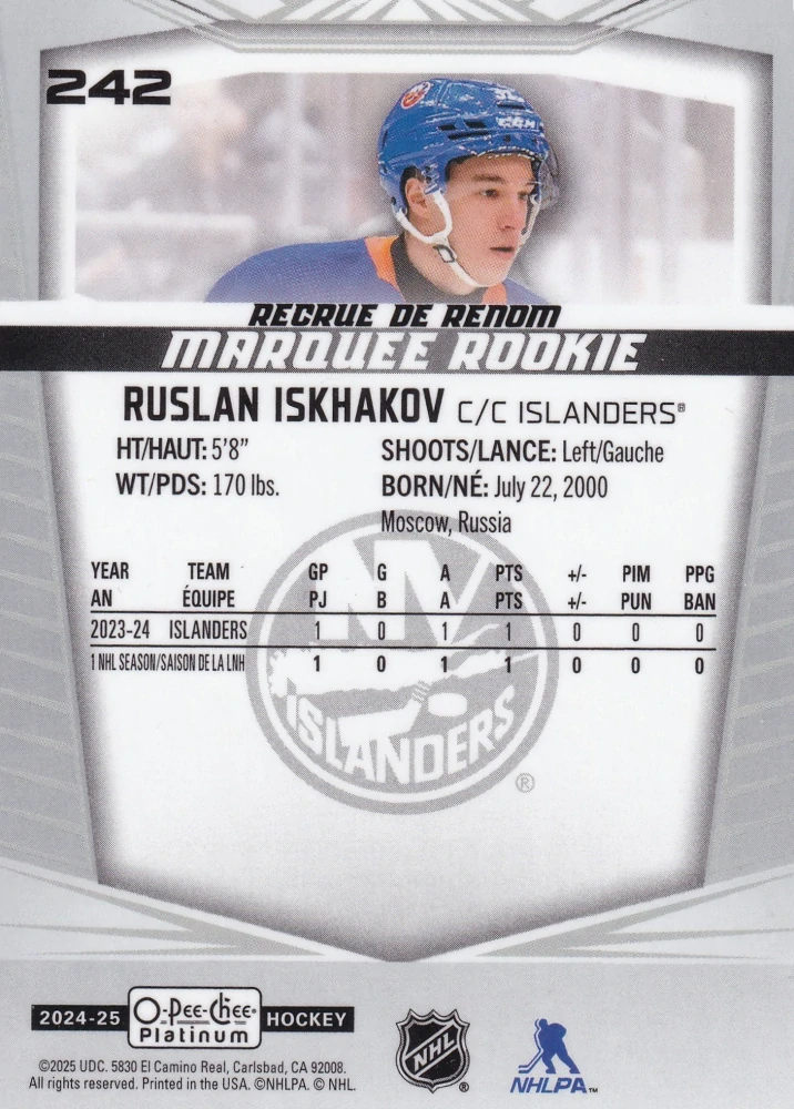 2024-25 UD O-Pee-Chee Platinum - Ruslan Iskhakov - Marquee Rookie #242