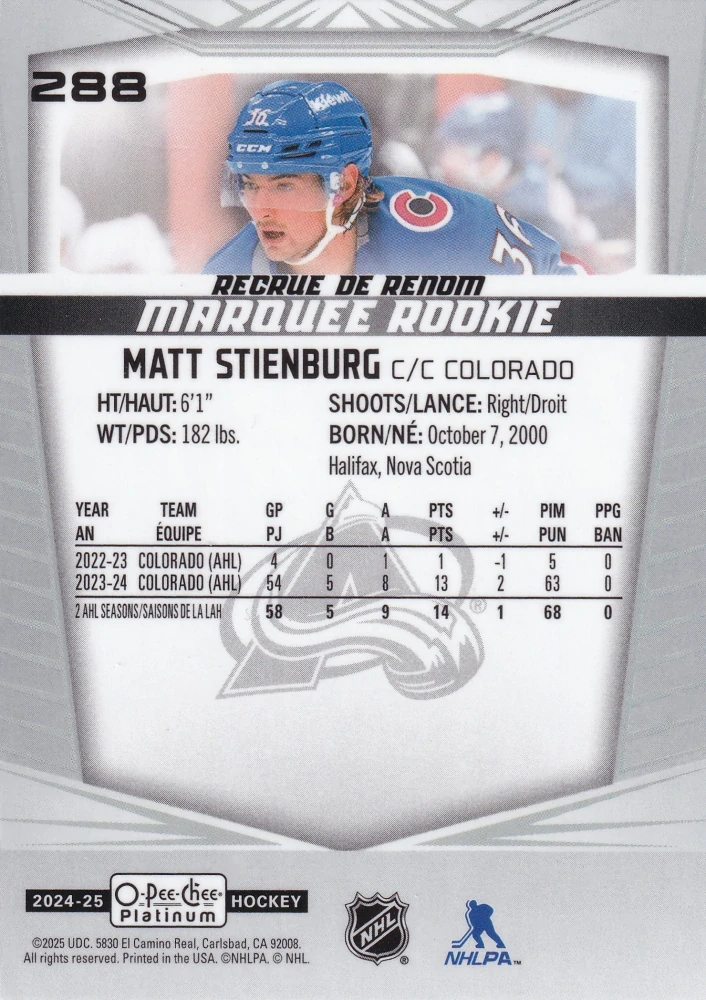 2024-25 UD O-Pee-Chee Platinum - Matt Stienburg - Marquee Rookie #288