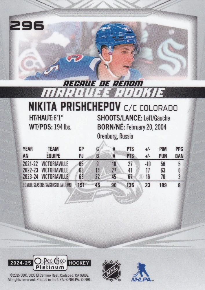 2024-25 UD O-Pee-Chee Platinum - Nikita Prishchepov - Marquee Rookie #296