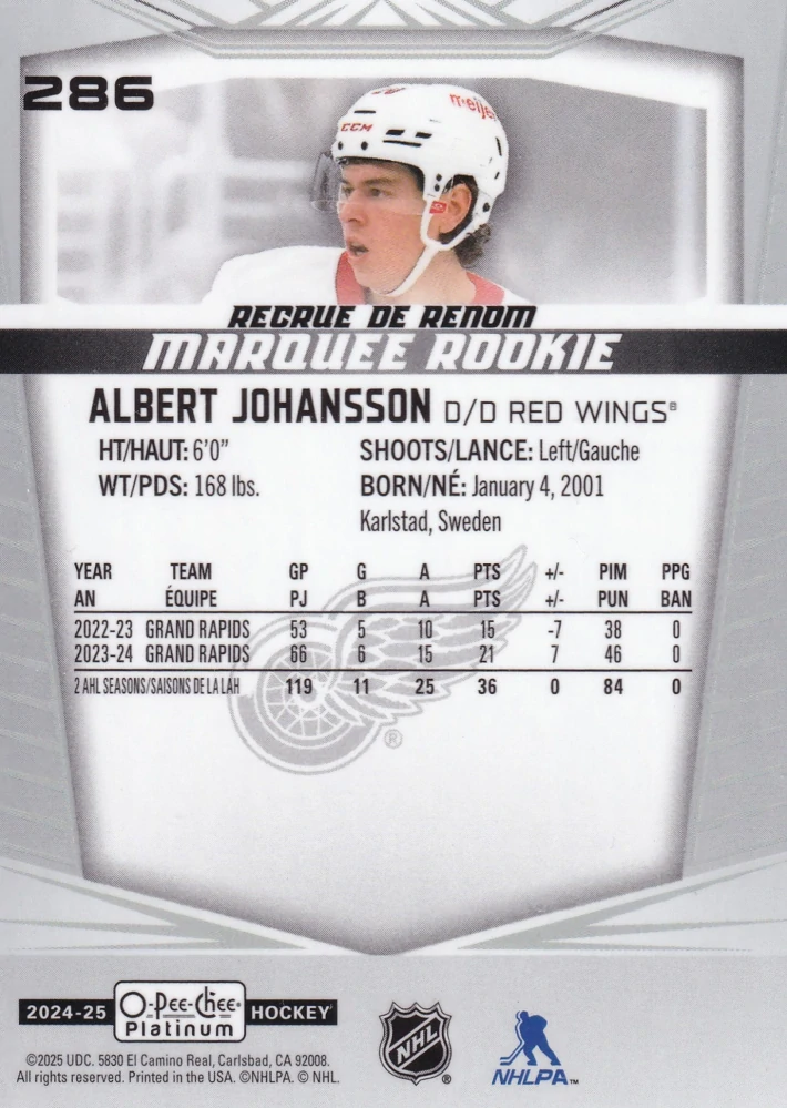 2024-25 UD O-Pee-Chee Platinum - Albert Johansson - Marquee Rookie #286