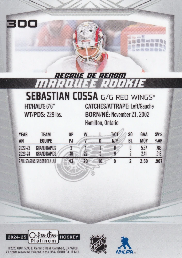 2024-25 UD O-Pee-Chee Platinum - Sebastian Cossa - Marquee Rookie #300