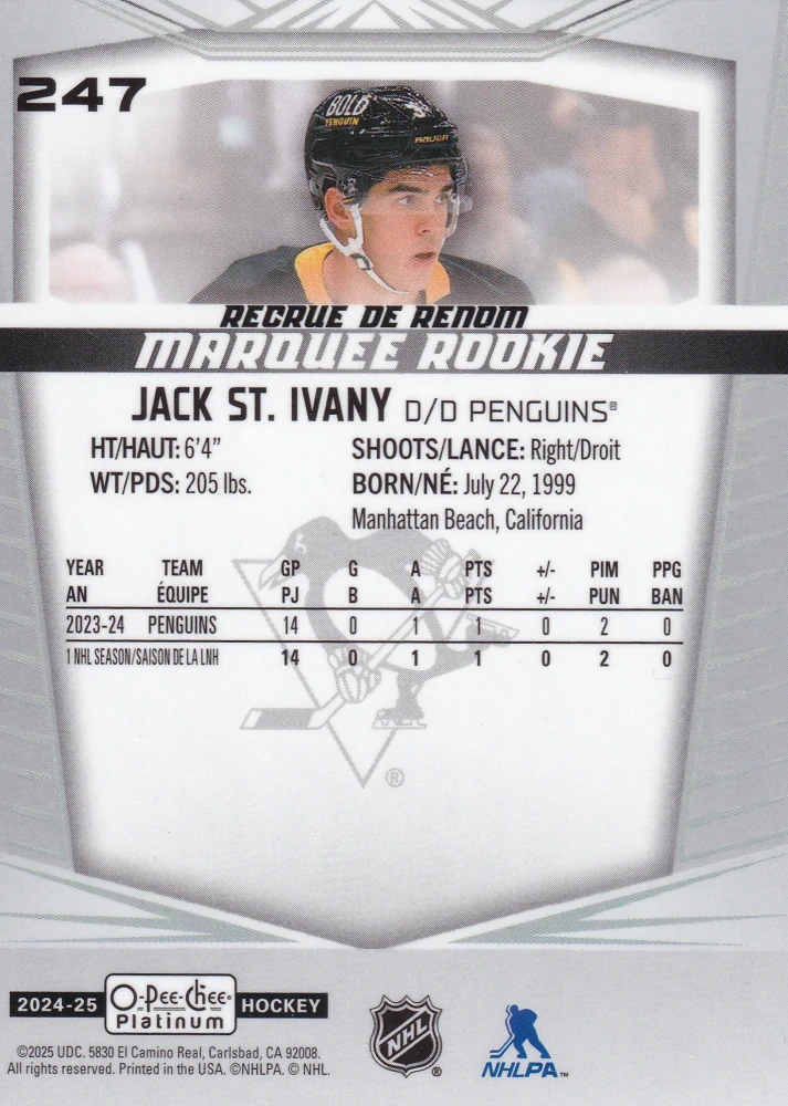 2024-25 UD O-Pee-Chee Platinum - Jack St. Ivany - Marquee Rookie #247