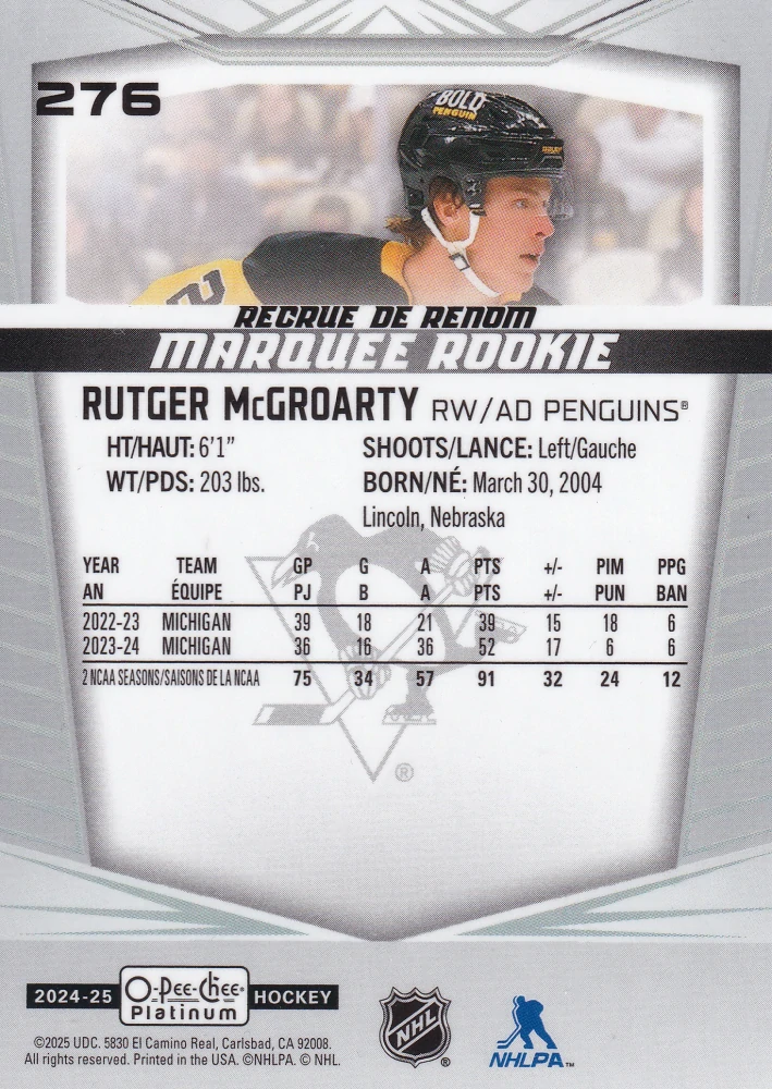 2024-25 UD O-Pee-Chee Platinum - Rutger McGroarty - Marquee Rookie #276