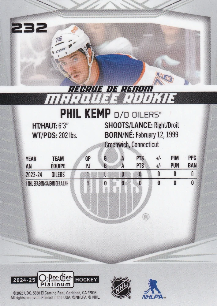 2024-25 UD O-Pee-Chee Platinum - Phil Kemp - Marquee Rookie #232
