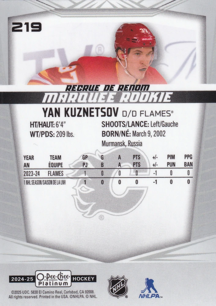 2024-25 UD O-Pee-Chee Platinum - Yan Kuznetsov - Marquee Rookie #219