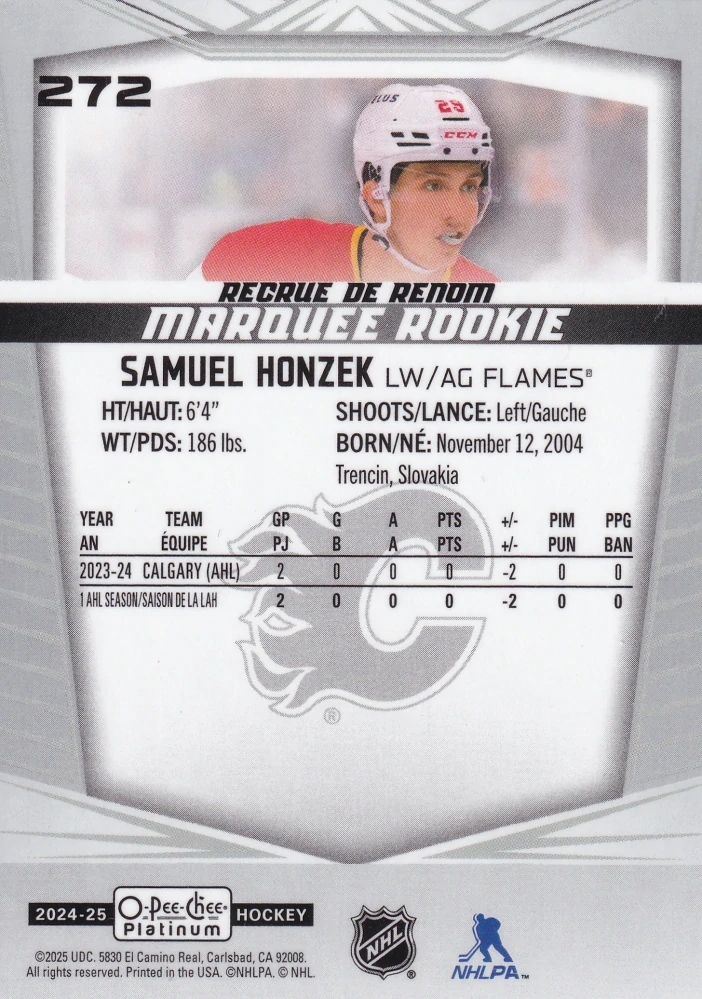 2024-25 UD O-Pee-Chee Platinum - Samuel Honzek - Marquee Rookie #272
