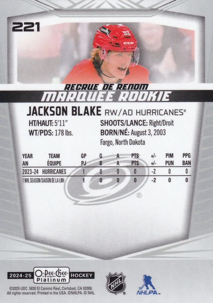 2024-25 UD O-Pee-Chee Platinum - Jackson Blake - Marquee Rookie #221