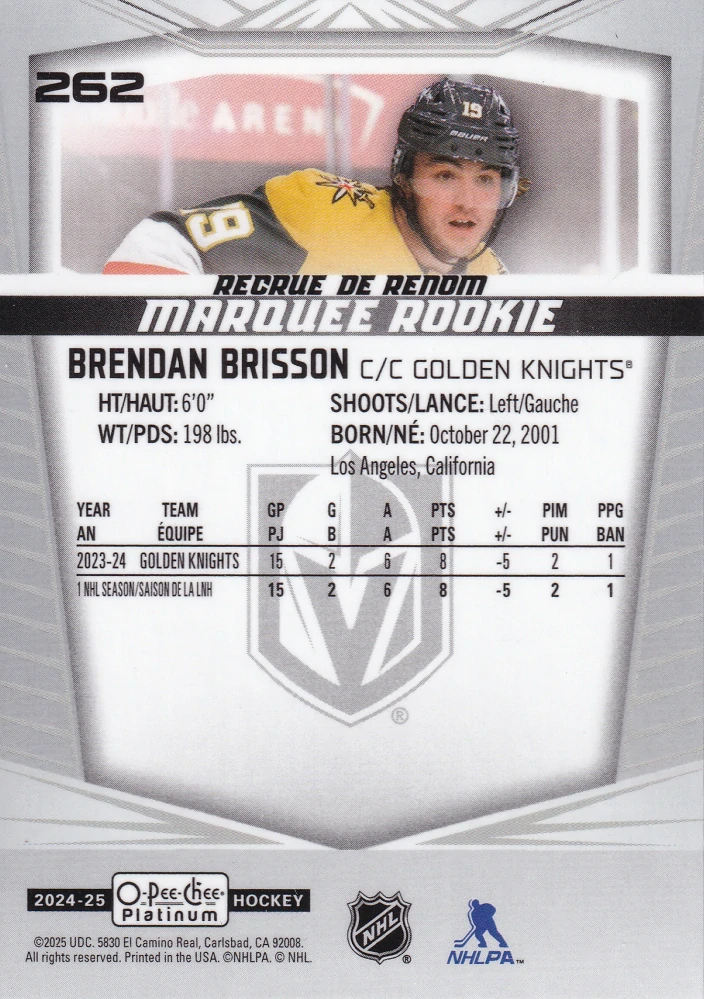 2024-25 UD O-Pee-Chee Platinum - Brendan Brisson - Marquee Rookie #262