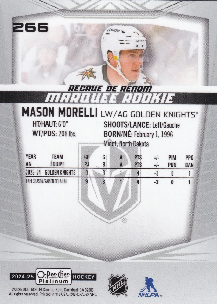 2024-25 UD O-Pee-Chee Platinum - Mason Morelli - Marquee Rookie #266